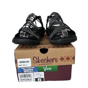 Skechers Women’s Size 6 Reggae Slim Stretch Slinky Washable Sandals Black NEW